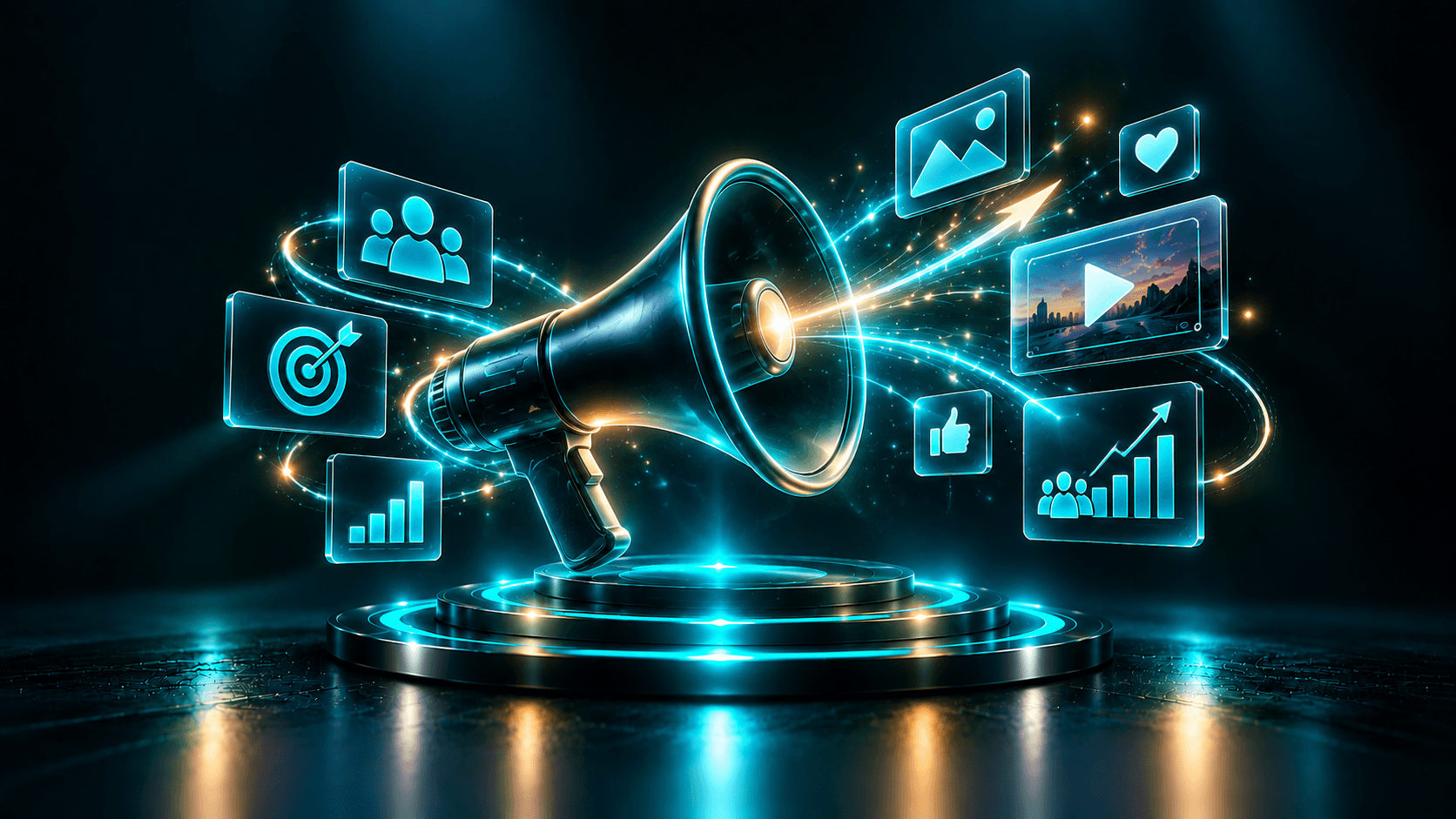 3D illustration representing digital marketers launching campaigns with AI